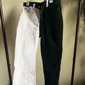 TWO TONE B&W JEANS / Full length